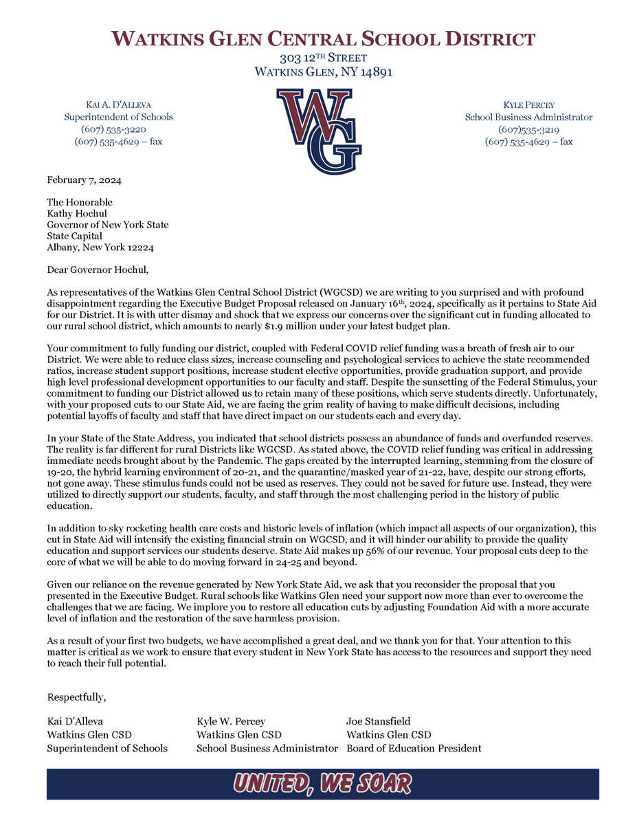 kadalleva's tweet photo. We are #WGPround Our students, staff, and community members deserve equitable funding and opportunities to learn and grow in this beautiful area of NYS. @GovKathyHochul please read our message on behalf of @WatkinsGlen_CSD #SOARLakeHawks https://t.co/z1JCXd9idY