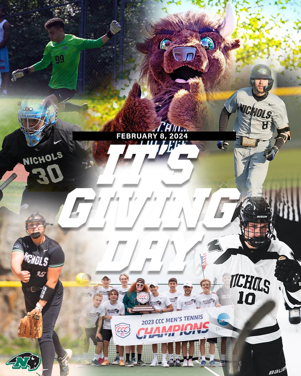 ncbison's tweet photo. Today is the Day!! Giving Day has arrived. Donate to your favorite program and show your support to the Nichols College student-athletes!! 

Click the link to donate: https://t.co/CdpA8npl6m

#BisonPride🦬 https://t.co/gm6HoRGOJi