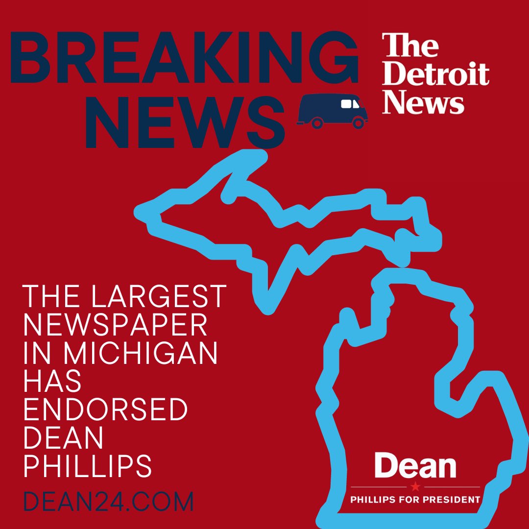 Dean has been endorsed by the largest newspaper in the state of Michigan! @detroitnews 

#DeanTeam #DeanPhillips2024 #Dean24 #Michigan #DeanPhillips