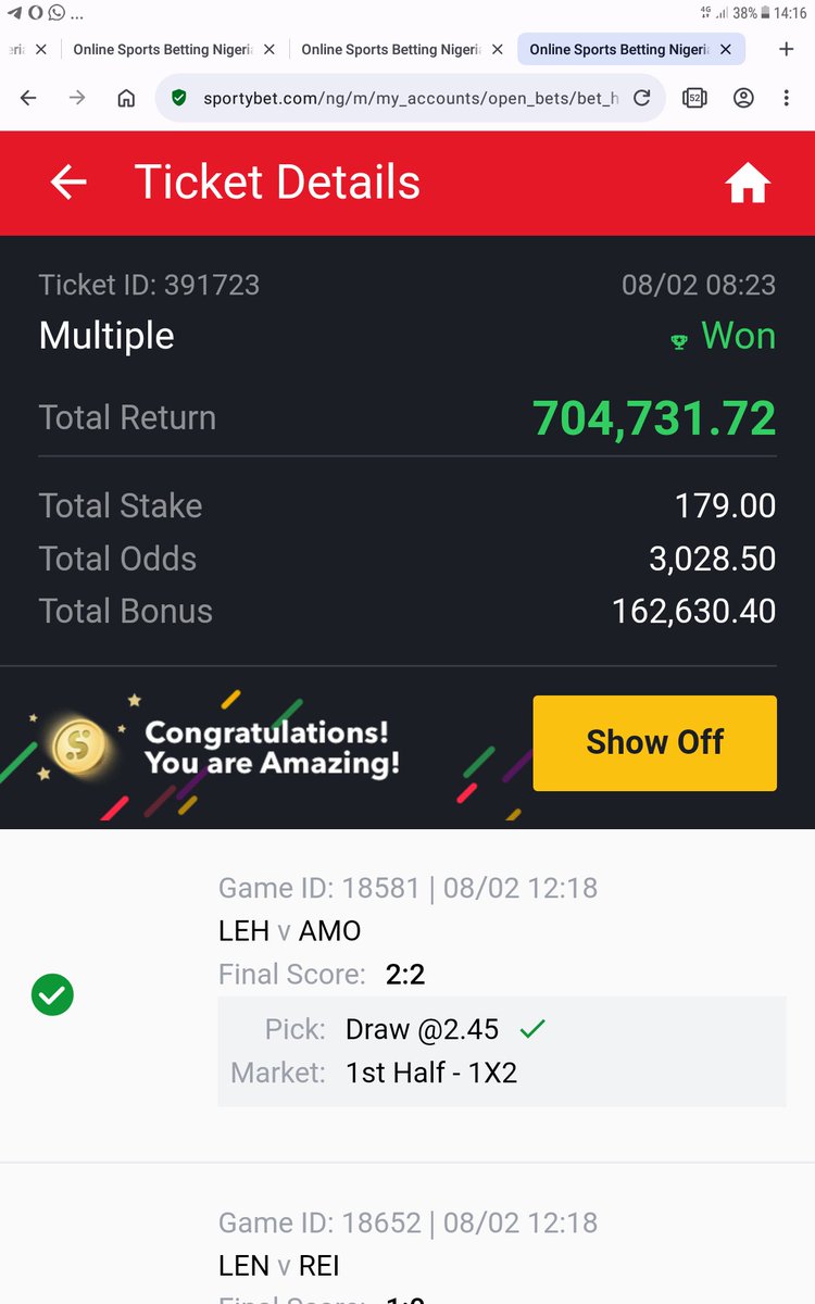 Chibestembassy2's tweet photo. I JUST WON 700K ON SPORTY VFOOTBALL... REGARDS TO @Kingofvirtual https://t.co/QSniOhiGYa