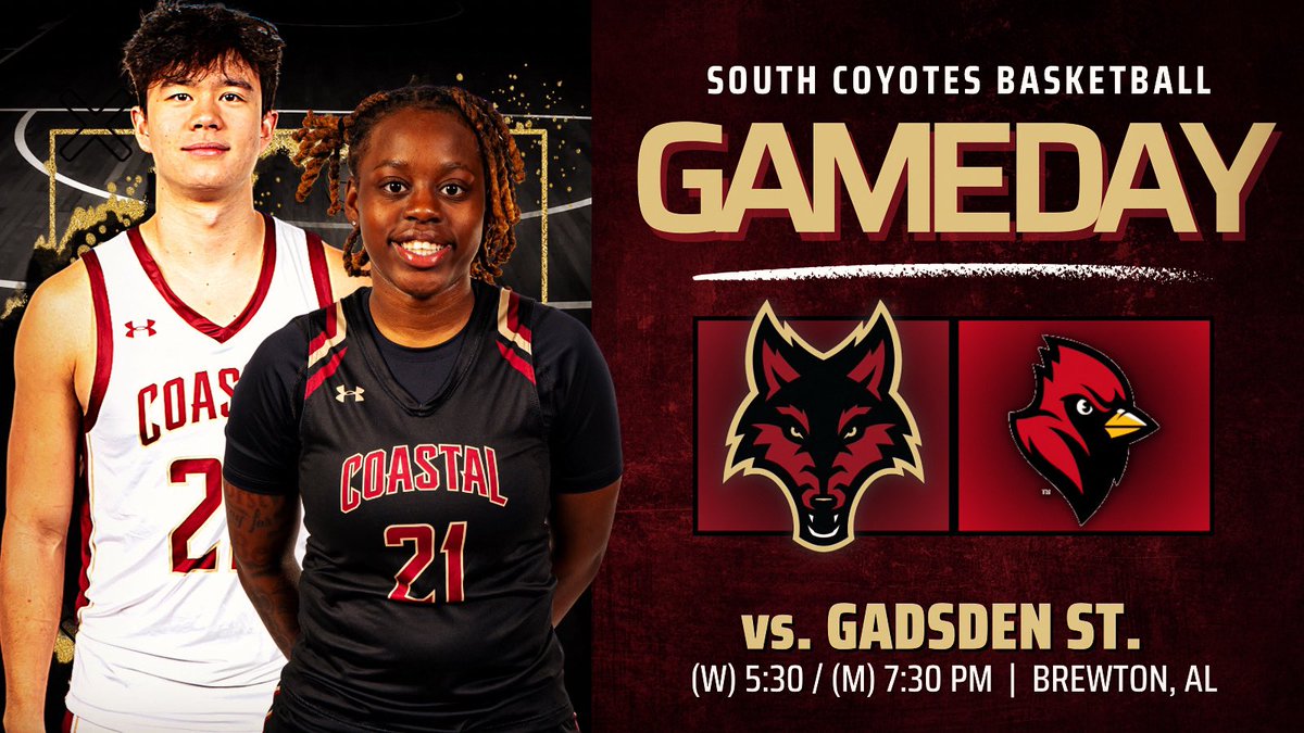BKB | GAME DAY‼️

🆚 - Gadsden State
⏰ - (W) 5:30 / (M) 7:30
📍 - Coastal AL Brewton campus
🎥 - YouTube (JockJive Sports)

#GOYOTES 🏀
<a href="/CoastalAlaCC/">Coastal Alabama CC</a> <a href="/acccathletics/">ACCC</a> @jockjive <a href="/coastalsouthwbb/">Coastal Alabama South Lady Coyotes Basketball</a> <a href="/CoastalSouthMBB/">Coastal-South 🏀 🐾</a> <a href="/dthead34/">Daniel Head</a> <a href="/calabounty/">Corey LaBounty</a>