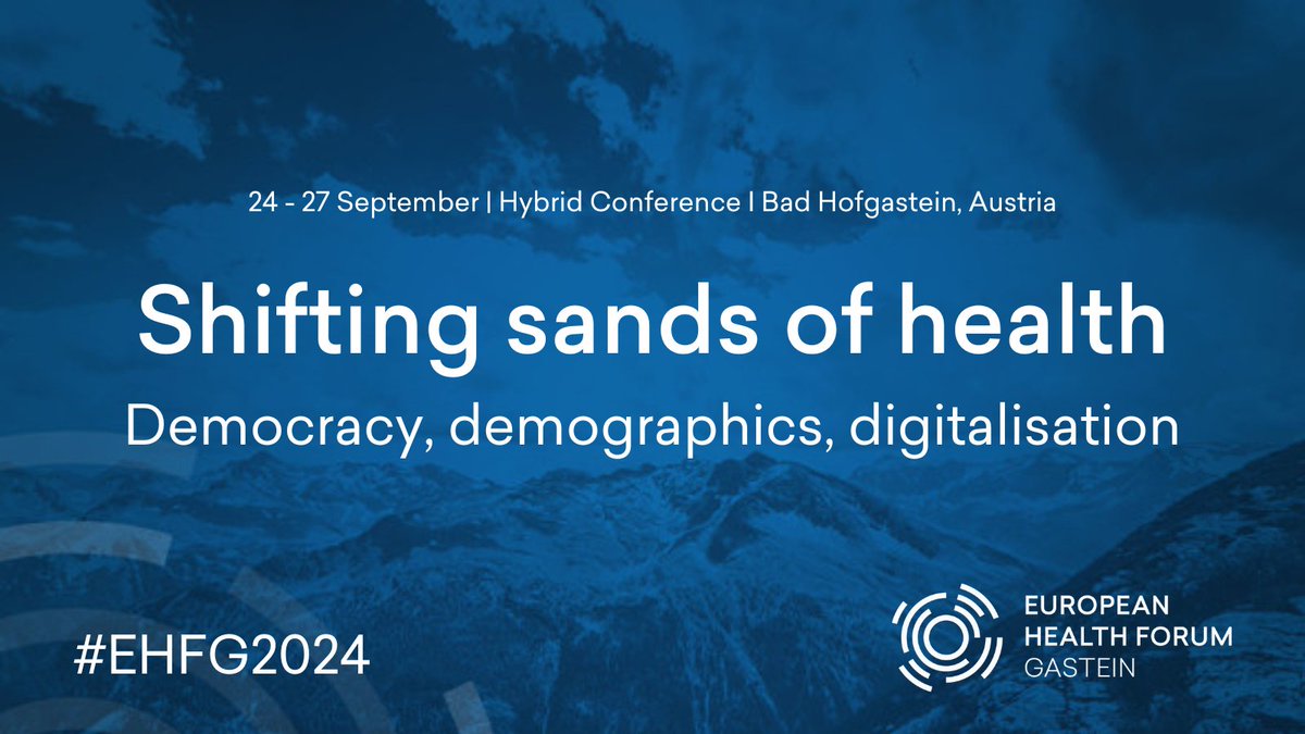 🚨 The #EHFG2024 main theme is here: 'Shifting sands of health – democracy, demographics, digitalisation' 🗓️ 24 - 27 September Join us in Gastein & online to help find solutions for the complex '3D' interplay of democracy, demographics & digitalisation➡️ ehfg.org
