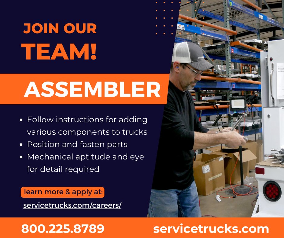 Join our incredible team of talented individuals who build custom service trucks! Discover more information and submit your application online at bit.ly/4bwikKc. #JoinUs #NowHiring #DreamJob