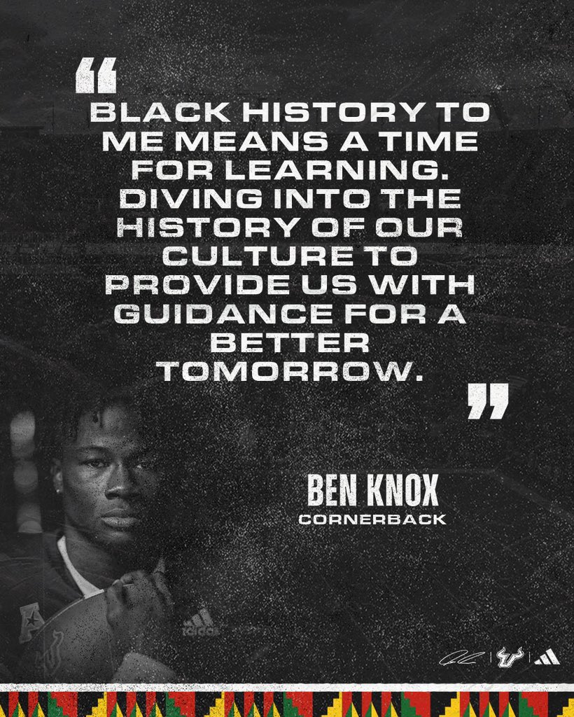 USF Football (@usffootball) on Twitter photo A time for learning & diving in to history to provide guidance for a better tomorrow.
<a href="/PresiKnox/">Ben Knox ✞</a> on what Black Heritage Month means to him.
#ComeToTheBay | #StayInTheBay A time for learning & diving in to history to provide guidance for a better tomorrow.
<a href="/PresiKnox/">Ben Knox ✞</a> on what Black Heritage Month means to him.
#ComeToTheBay | #StayInTheBay
