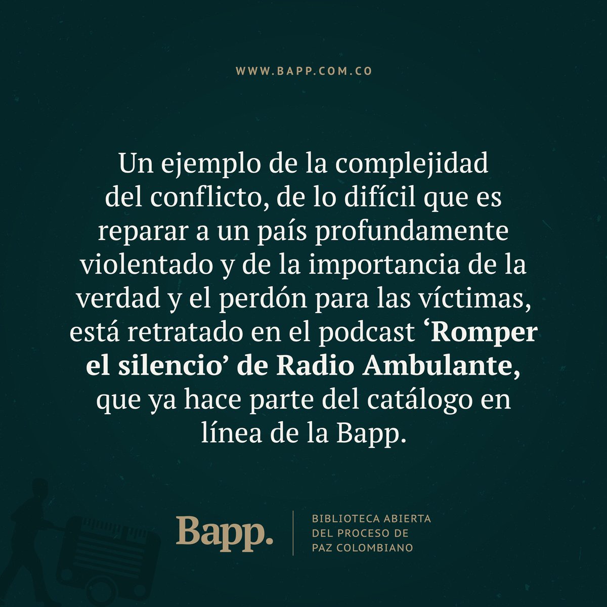 FCompaz's tweet image. L@s invitamos a escuchar ‘Romper el silencio’, un podcast de @radioambulante que cuenta la historia de un secuestro, del profundo dolor de una familia y del encuentro con la verdad y el costo del perdón. 🎙️