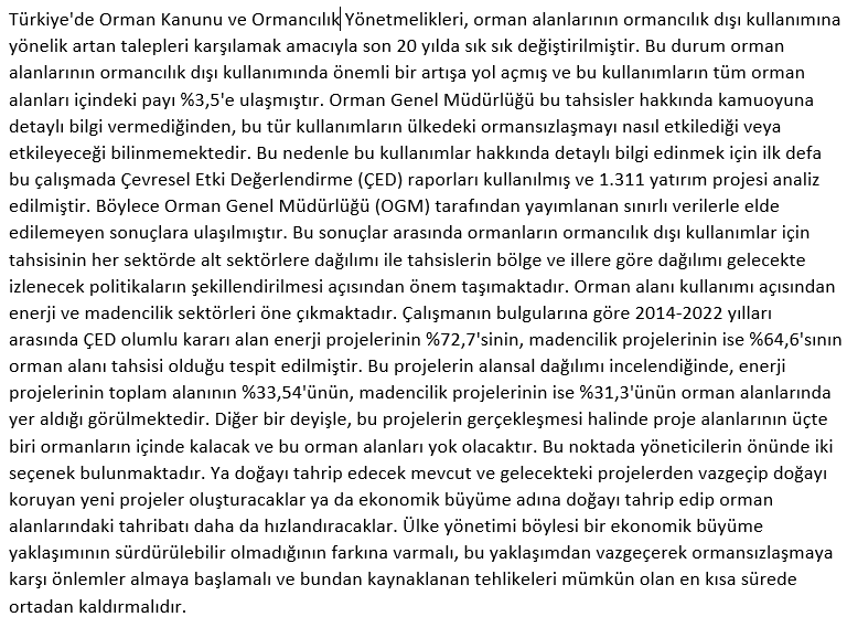 Orman alanlarının madencilik ve enerji gibi ormancılık dışı kullanımlara tahsisi konusunda yapılmış çok değerli bir çalışma. Bu tahsisler Türkiye'de ormansızlaşma ve orman bozulmasının temel nedenlerinden biri.

İngilizce ve Türkçe özetler👇