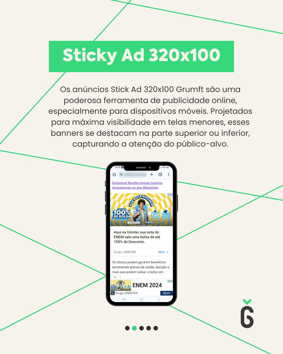 grumft's tweet image. Conheça o potencial dos Stick Ads 320x100 Grumft: viewability máxima, impacto visual e personalização flexível. Anunciantes e publishers, descubram esse formato juntos! 💡🚀

Fale agora com o seu gerente de contas! 🚀✨

#StickAds #FormatodeAnúncio #MídiaProgramática #Publicidade