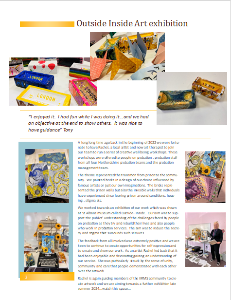 Murphlemurph's tweet photo. Our latest coproduced newsletter is out from our #IIRMS community. A couple of the pages of contribution from people on probation. A celebration of our achievements, opinions, thought & poems #OccupationalTherapy #ProbationOT https://t.co/DsbYawkE4D