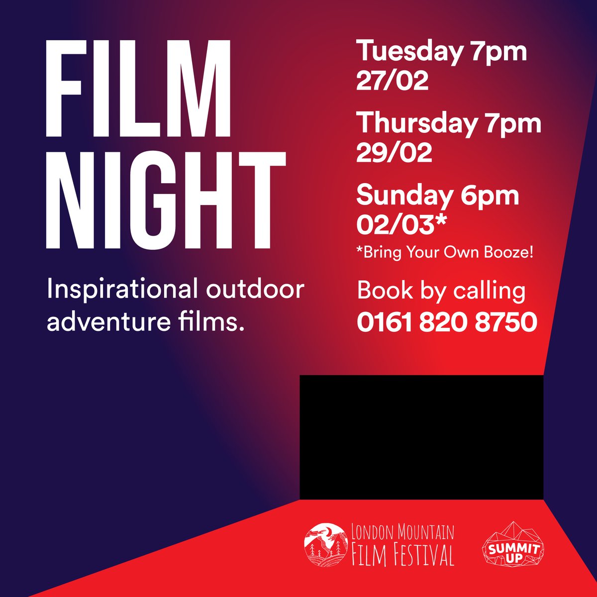 Book your tickets now for our Film Festival nights - brought to you by the @londonmountainfilm 🧗⛰ Tue 27th Feb: 7pm Thu29th Feb: 7pm Sat 2nd Mar: 6pm *Bring your own beers! (Sat only) The cost is £5.50pp and includes free pizza 🍕!