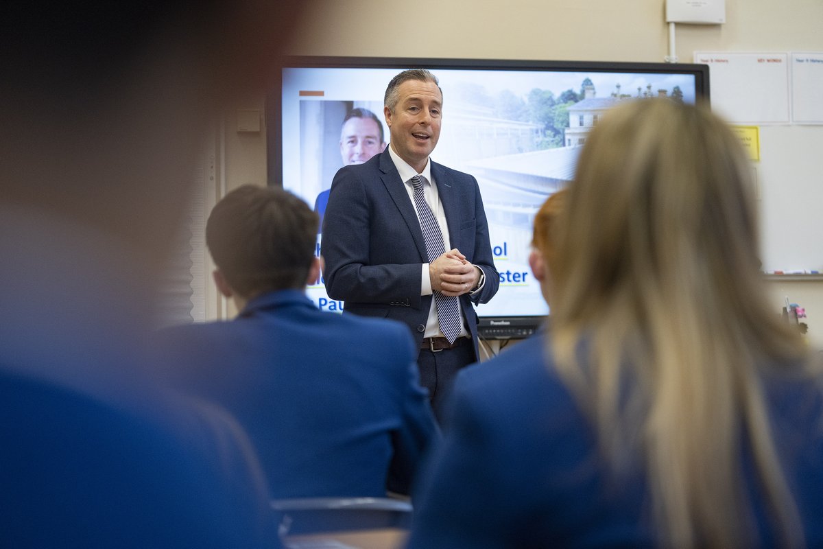 Education_NI's tweet photo. Education Minister @paulgivan has visited @rathmoretweets and Glenwood PS for his first official events since taking up his new role. He met Principals Dr Arthur Donnelly and Wesley Wright along with staff, pupils and BoGs. More: https://t.co/mwXGbBAB6f https://t.co/aj9LaSZFAZ