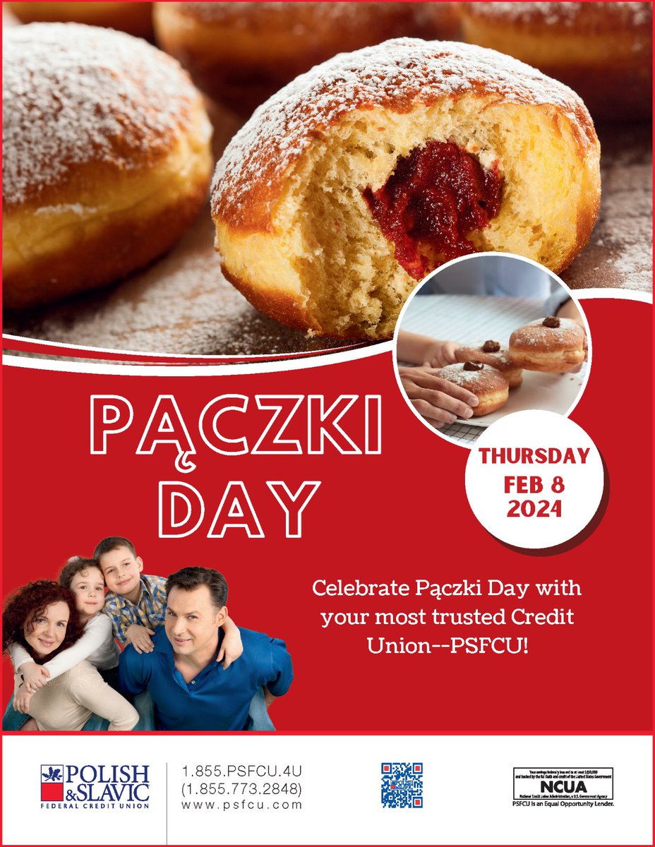 PolishSlavicFCU's tweet photo. Celebrate Fat Thursday at PSFCU! Visit one of our branches and grab a delicious pączek!🍩
#FatThursday
#TłustyCzwartek
#PSFCU https://t.co/japo9V9UVQ