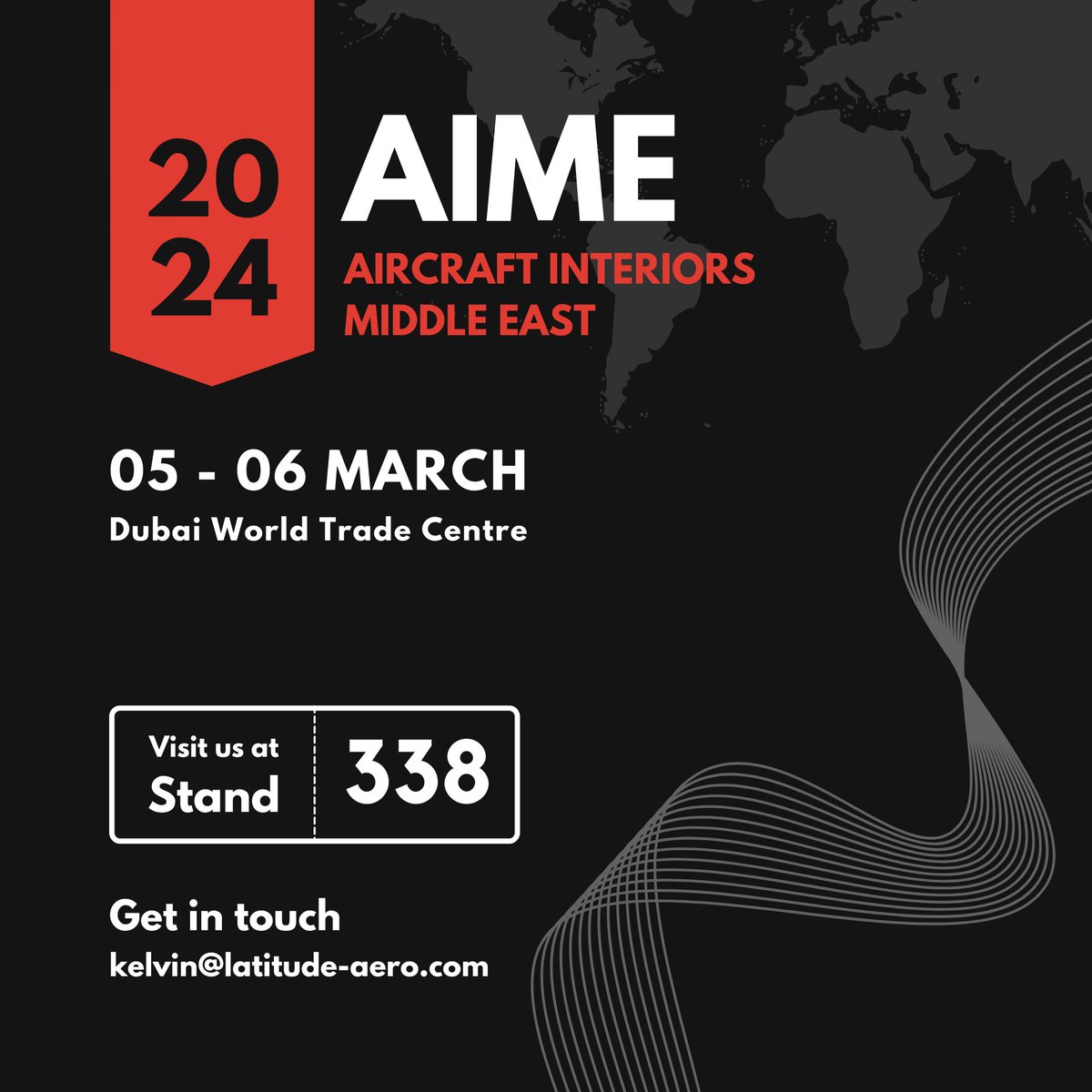We're kicking off the trade show season in Dubai with Aircraft Interiors Middle East. Don't miss the opportunity to #connect; reach out to kelvin@latitude-aero.com to schedule your meeting today. ✈️ #AIME #MROME #MRO #Dubai #Aviation #avgeek #paxex