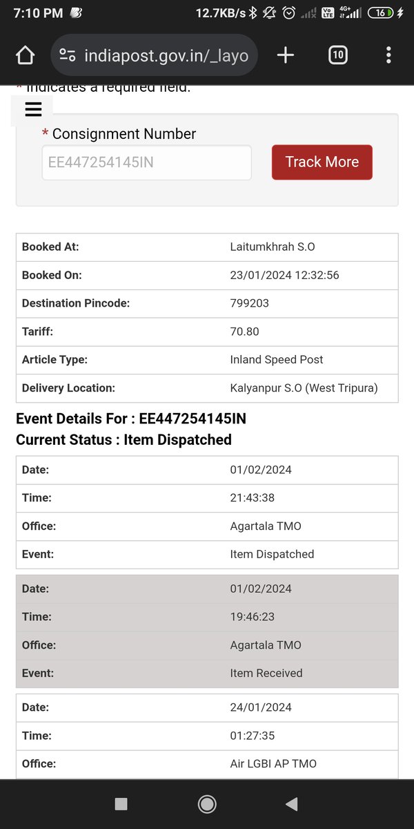 SomeoneStoic's tweet photo. EE447254145IN
My Speed post parcel is not moving since 1st feb 2024.. booked on 23rd jan 2024..Not delivered yet..its very urgent.kindly do the needful 
@devusinh 
@IndiaPostOffice @AshwiniVaishnaw https://t.co/8Q3XCwIojX