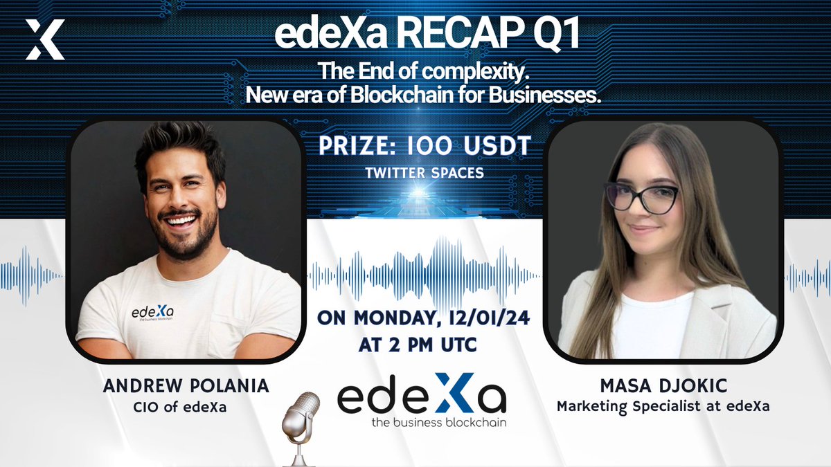 edexablockchain's tweet photo. 🚨SECOND AMA SESSION ALERT🚨

Join our second AMA session but this time on twitter spaces!

Set reminder🔥: https://t.co/EI4f6psVDa

📅 Date & Time: Monday, 12th February at 2pm UTC

This time our CIO Andrew Polania and our Marketing Specialist Masa Djokic will get into conversation and give you insights about edeXa's latest developments. 

We are also giving away 50 USTD each to our 2 lucky participants!

How to win?

1⃣ Make sure you follow edeXa on Twitter
2⃣ Like + Retweet this post
3⃣ Tag one of your friends in the comments and ask question you would like our team to answer!

The winners will be chosen randomly after our AMA session ends.

Mark your calendars, spread the word, and let's make this second AMA session incredible!

To the moon #edeXaCommunity!⚡️