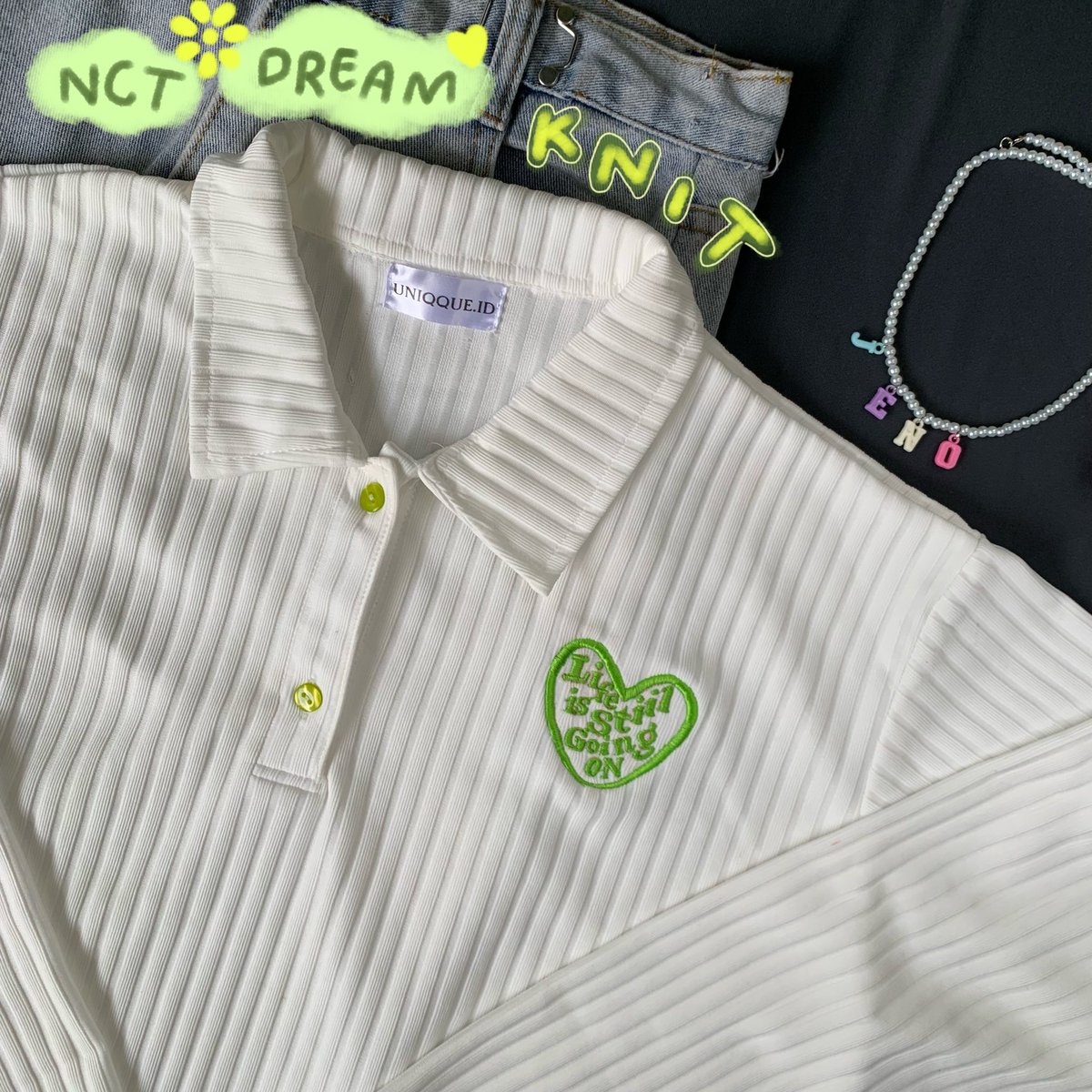 uniqqueid's tweet photo. KNITTED NCT DREAM ~LIFE IS STILL GOING ON 

💸 IDR 140k
Pre order DP 90k
🎀SIZE A B C
•Size A (LD 107) fit to M-L
•Size B (LD 112) fit to XL-XXL
•Size C (LD 140) fit to XXXL

Necklace member custome
Available on 🍊 @/uniqque.id 
#nctdream #fanmadeoutfit #kpopstuff #dreamis https://t.co/v22jZQpxBL