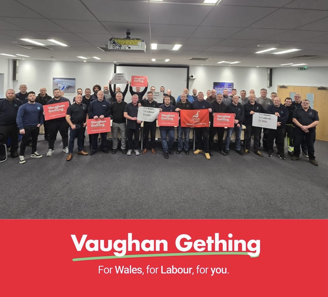 Unanimous support from @UniteWales Airbus reps today endorsing @vaughangething as the best candidate to lead Welsh Labour. We know Vaughan will continue to stand up for Union members and advanced manufacturing in Wales. ✈️🏴󠁧󠁢󠁷󠁬󠁳󠁿✊🏻
