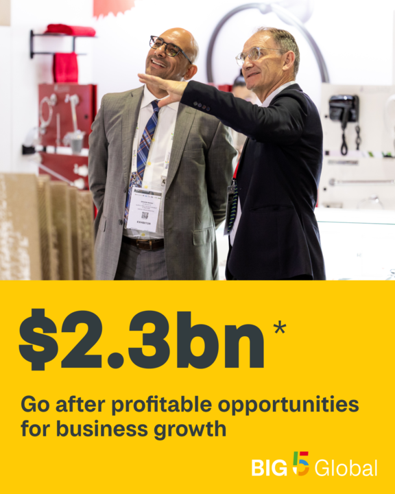 Discover the incredible revenue-generating potential at Big 5 Global. Close deals with potential buyers actively seeking to make purchases, which can greatly impact your business.

*Big 5 Global 2023 is expected to directly contribute to $2.3 billion in future business

Ask about