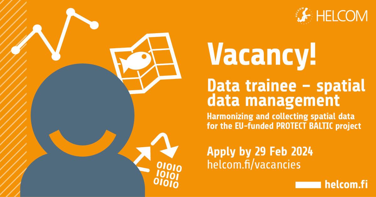 🌟Come work with us! 🌟 We are currently recruiting an enthusiastic trainee on spatial data management to carry our tasks related to harmonizing and collecting spatial data for the EU-funded PROTECT BALTIC project. 👉Apply by 29 February 2024! 🌐helcom.fi/vacancies