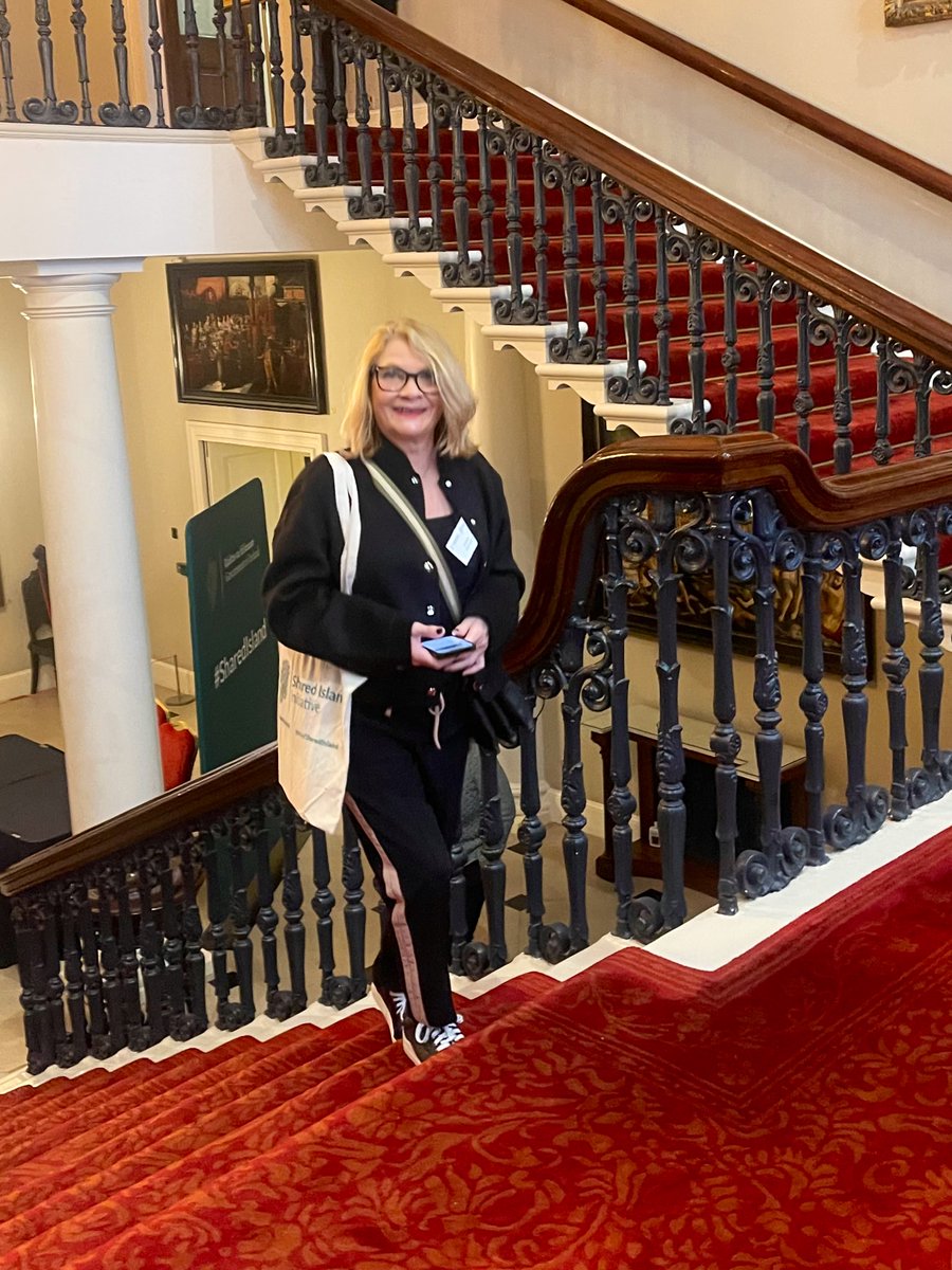 The lovely Sara Mason from @WomensAidNI making an entrance on the grand staircase at Dublin Castle for today’s #SharedIsland forum. Great to see so many women’s groups represented today.