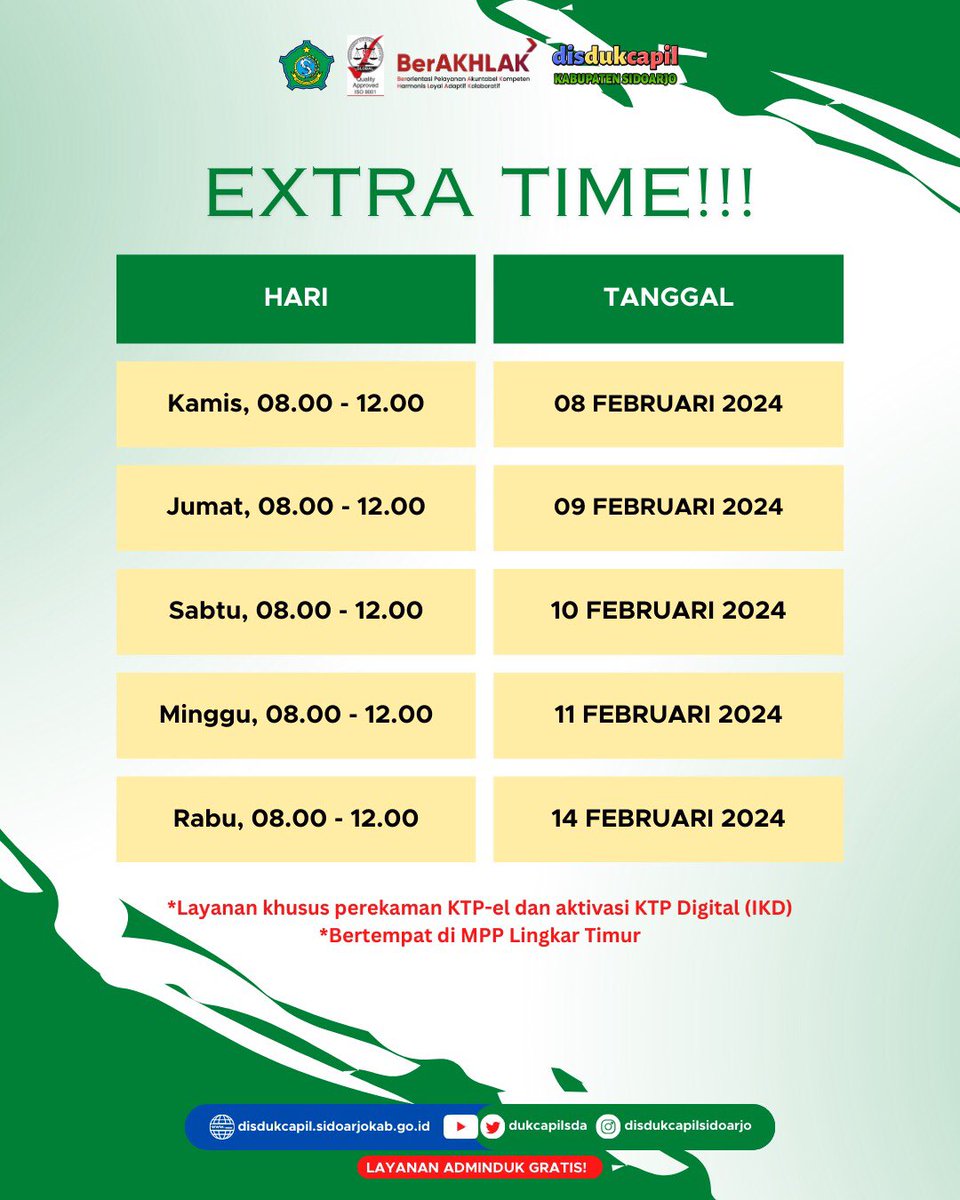 Hanya untuk perekaman KTP dan Aktivasi IKD di MPP Lingkar Timur yaaa