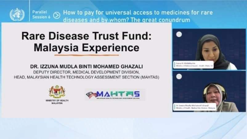 MaHTASMalaysia's tweet photo. Dr Izzuna shared Malaysia experience on Assessment Framework for Rare Diseases in a parallel session of 4th WHO Fair Pricing Forum on “How to pay for universal access to medicines for rare diseases and by whom? The great conundrum”.

#MaHTAS 
#kementeriankesihatanmalaysia https://t.co/TanOONwvqz