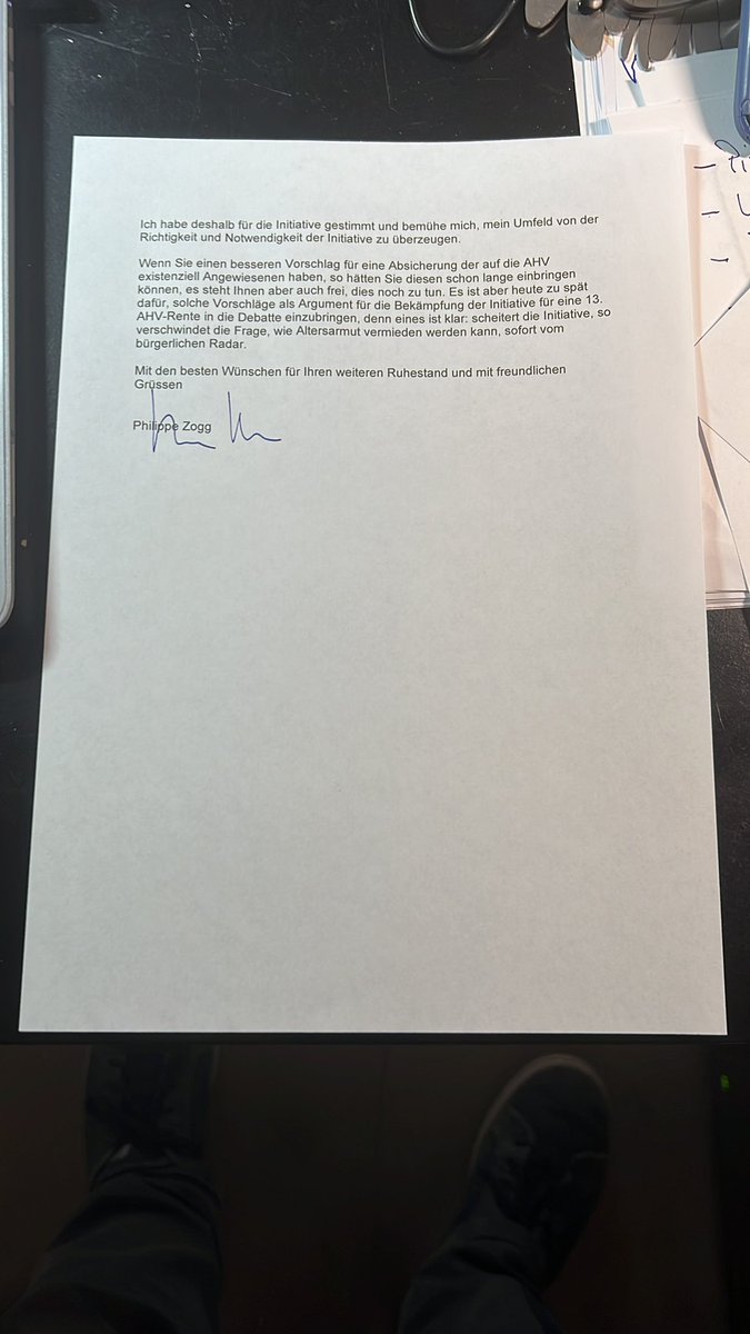 Liebe Schweizer Tweeties, 
Ich habe, wie viele alte Bewohner unseres Landes Post aus den ex-bundesrätlichen Altersresidenzen erhalten. Hier meine Antwort: