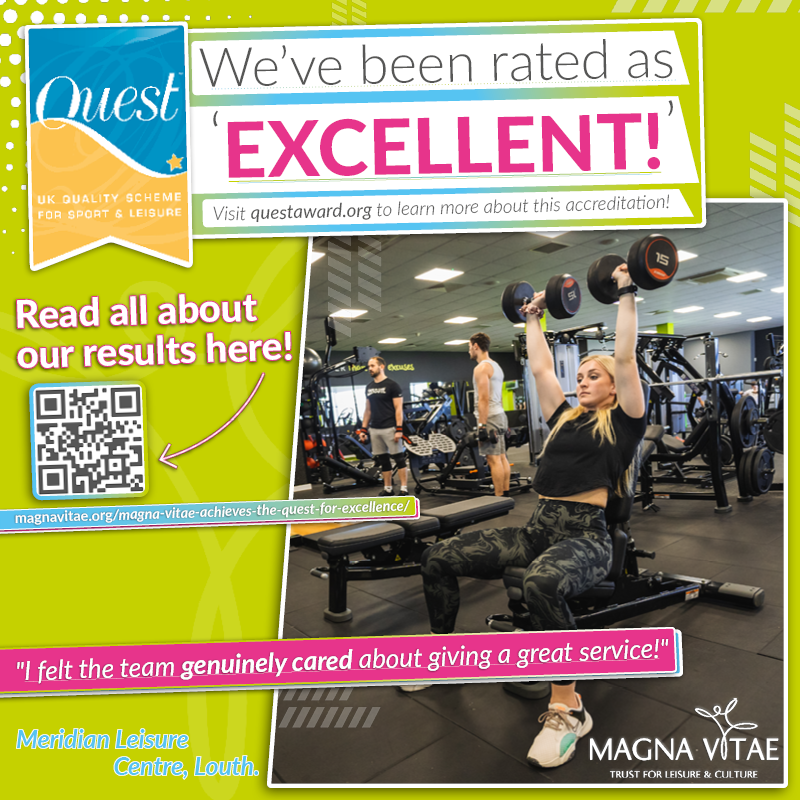 MagnaVitae's tweet photo. DELIGHTFUL ANNOUNCEMENTS: 
An EXCELLENT rating &amp; VERY GOOD ratings from Quest at our Magna Vitae venues! We couldn't be prouder. Quest is the leisure industry quality benchmarking scheme endorsed by @Sport_England 

Read all the details here:
https://t.co/OZgr4OzJOi
#MVTLC #PROUD https://t.co/0Q3klKvqi5