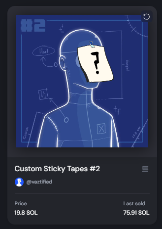 As a fellow Sticky Tapes enjoyer, I noticed custom sticky tapes available in Exchange Art. 

Can recommend it to anyone who is interested in getting maybe a more personalized pfp. I really like the piece that <a href="/vaztified2/">Vaztified²</a> created for me as it represents how I look in reality❤️