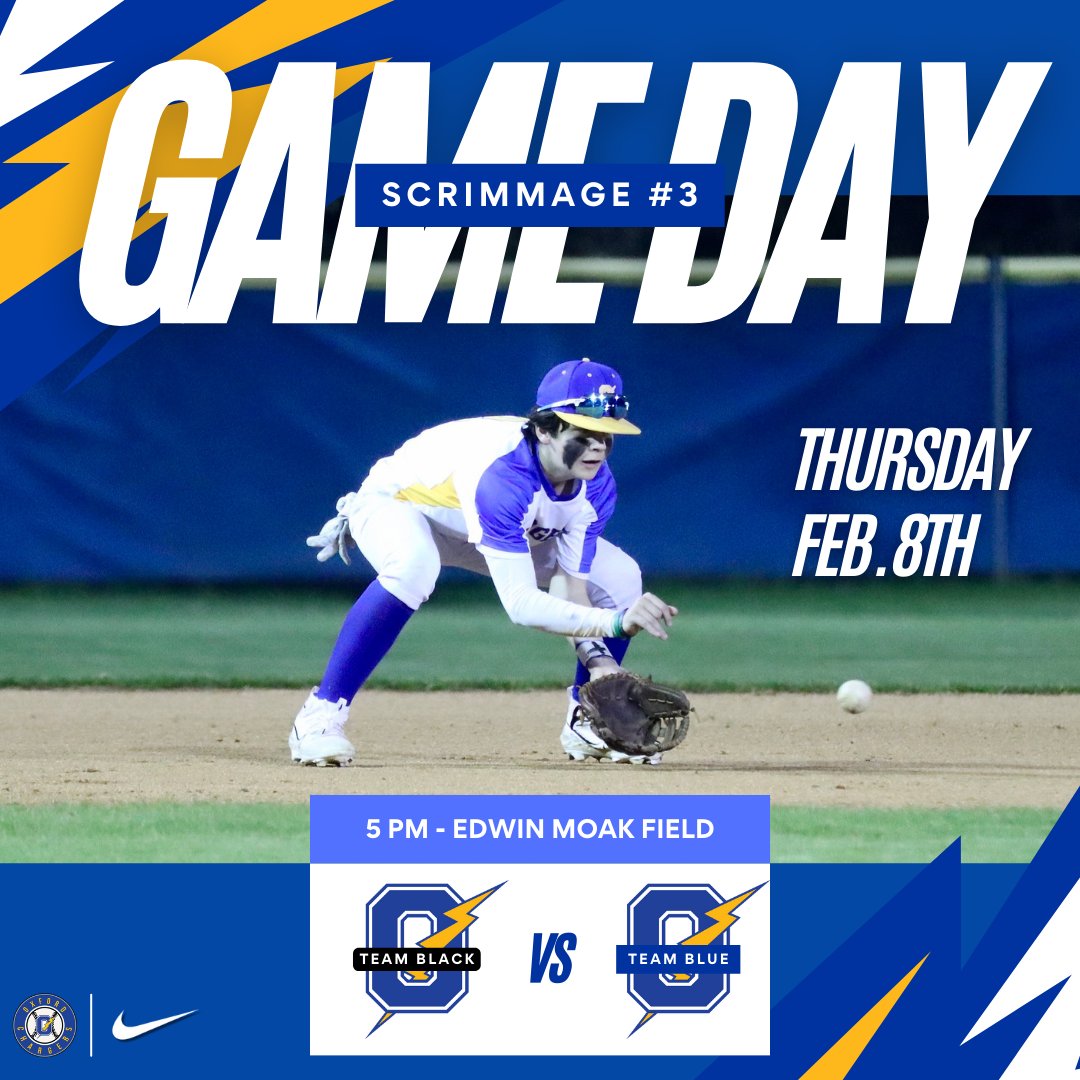 OxfordMSB's tweet photo. Scrimmage Day for your OMS Chargers. First Pitch at 5PM. #PackTheMoak https://t.co/zmmoP2VWfv