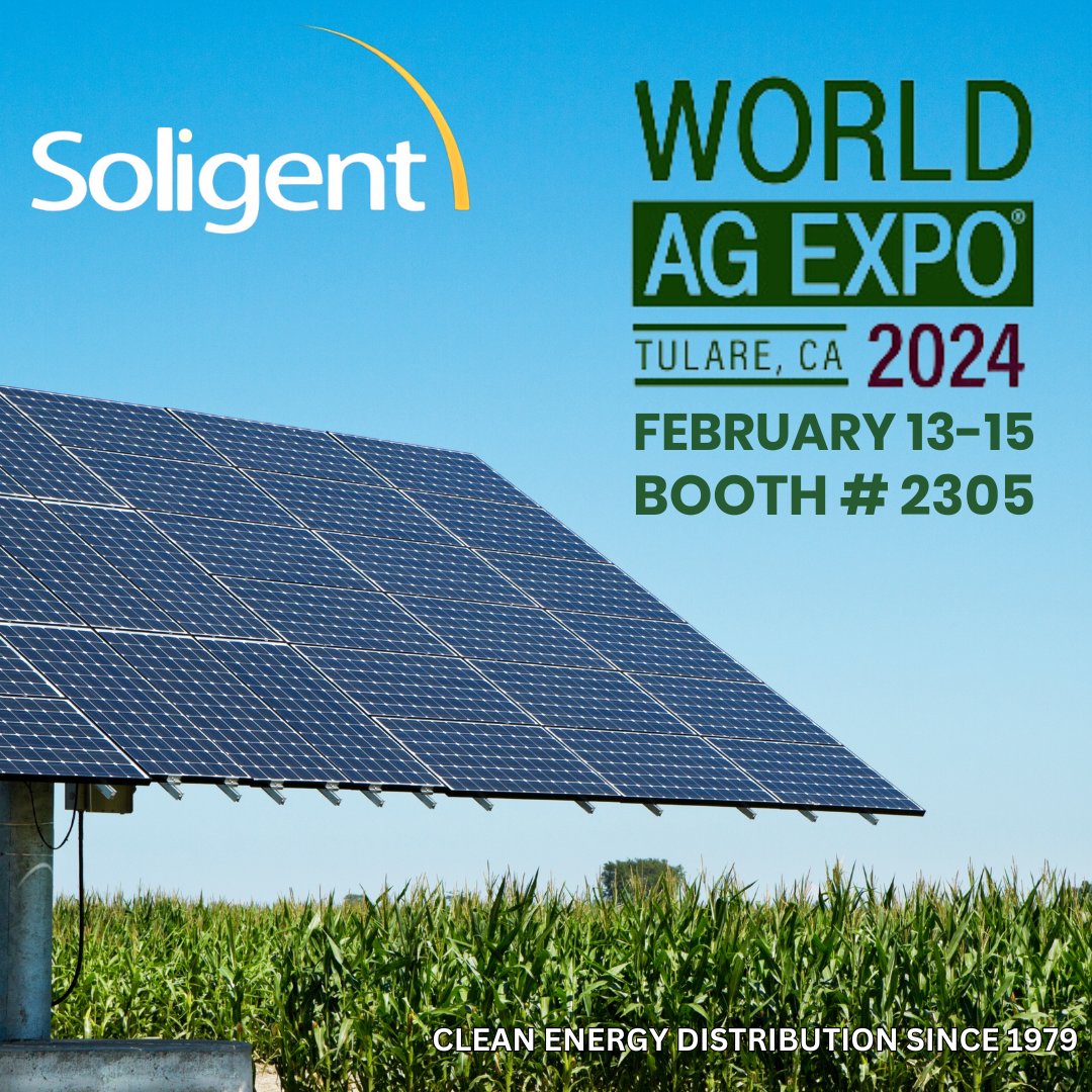 Soligent's tweet photo. 🌞 Excited to announce Soligent's presence at the World AG Expo, Tulare, CA! 🚜 Visit us at Booth #2305, Feb 13-15. Explore the latest in solar & energy storage. 🔋⚡ Let's innovate for a sustainable future together! #Soligent #WorldAGExpo2024 #RenewableEnergy https://t.co/5iFsVccsCo