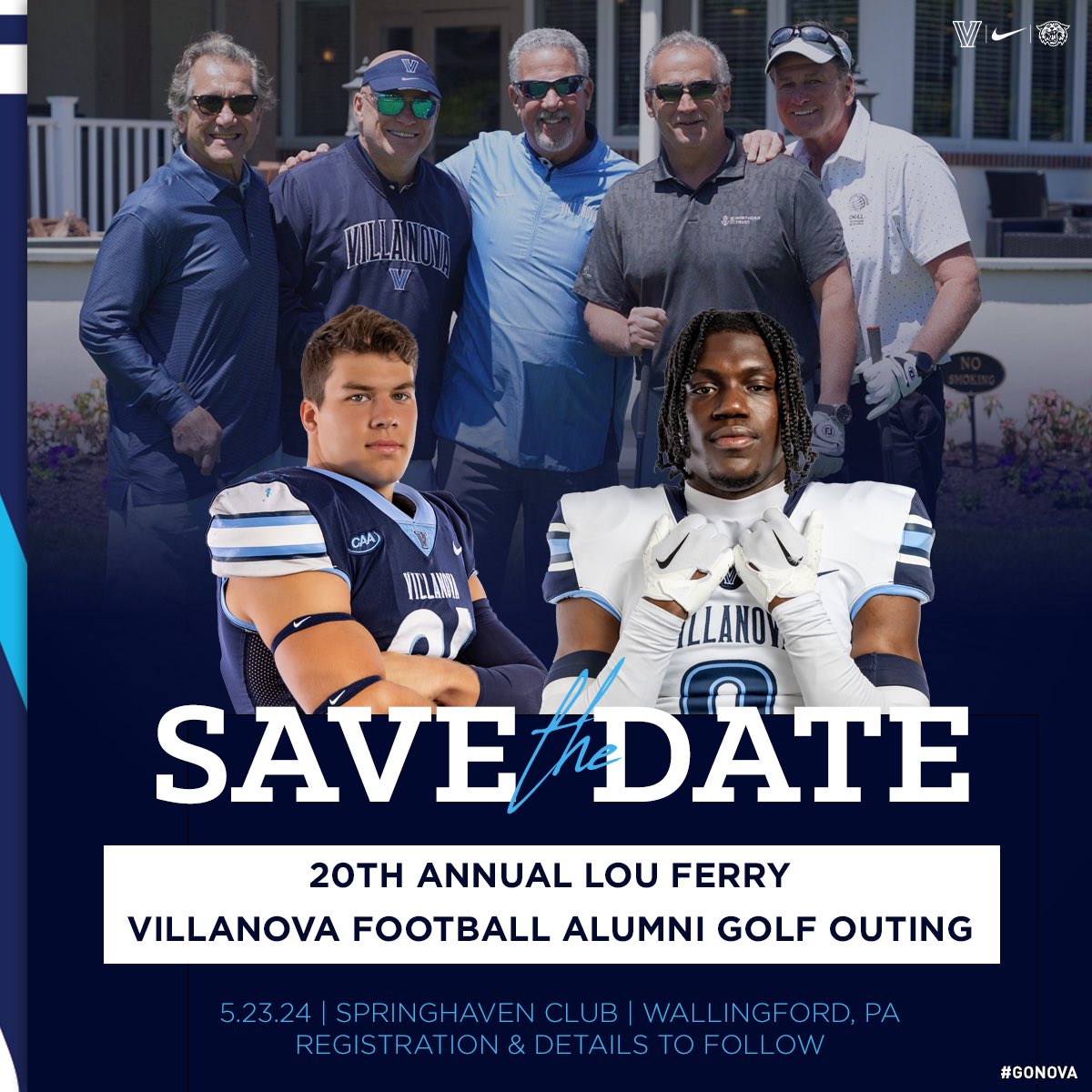 #NovaFB alumni - save the date for the 2024 Lou Ferry Villanova Football Alumni Golf Outing! ⛳️🏈 𝐓𝐡𝐮𝐫𝐬𝐝𝐚𝐲, 𝐌𝐚𝐲 𝟐𝟑 𝐚𝐭 𝐒𝐩𝐫𝐢𝐧𝐠𝐡𝐚𝐯𝐞𝐧 𝐂𝐥𝐮𝐛