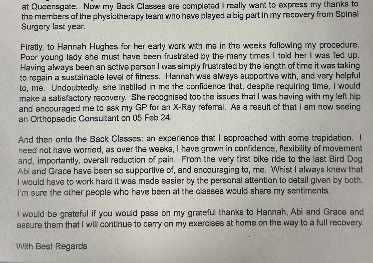 What a wonderful letter to receive 🥰 #RehabMatters #Teamwork #Patientcentredcare @ClaireGuy3