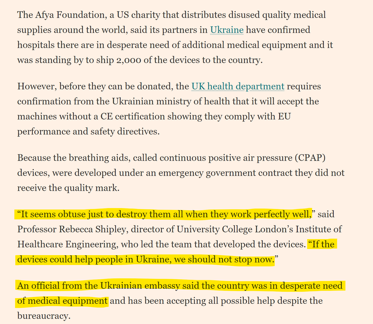 chrischirp's tweet photo. This is insane: we made CPAP breathing devices in the 1000s in 2020/21 for the NHS - there are several thousand left over. 

Ukraine is desperate for them; a charity has offered to ship them, but the government plan to destroy them instead!! madness.

https://t.co/qrKkDfkrYa https://t.co/bXcCxHNVDo