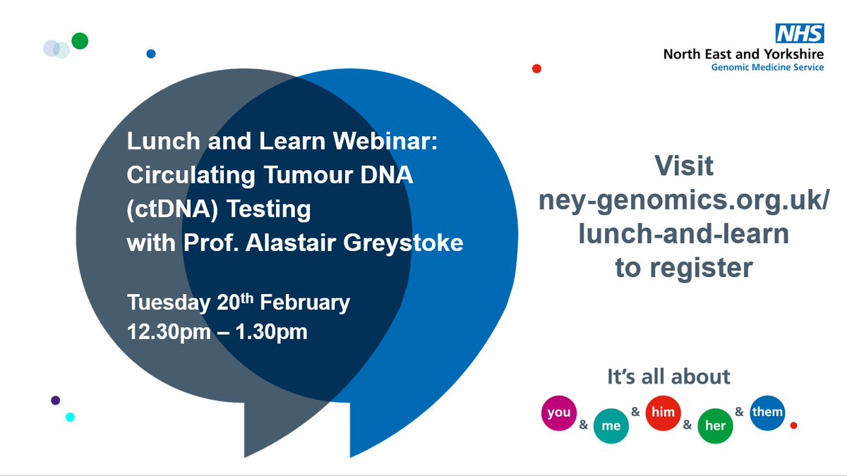 Our next lunch-and-learn webinar is on 'Circulating Tumour DNA (ctDNA) Testing'. Professor Alastair Greystoke will discuss the progress that has been made in adopting this testing across the NHS (Tuesday 20th February, 12.30pm – 1.30pm). Register now at: re-url.uk/WU07