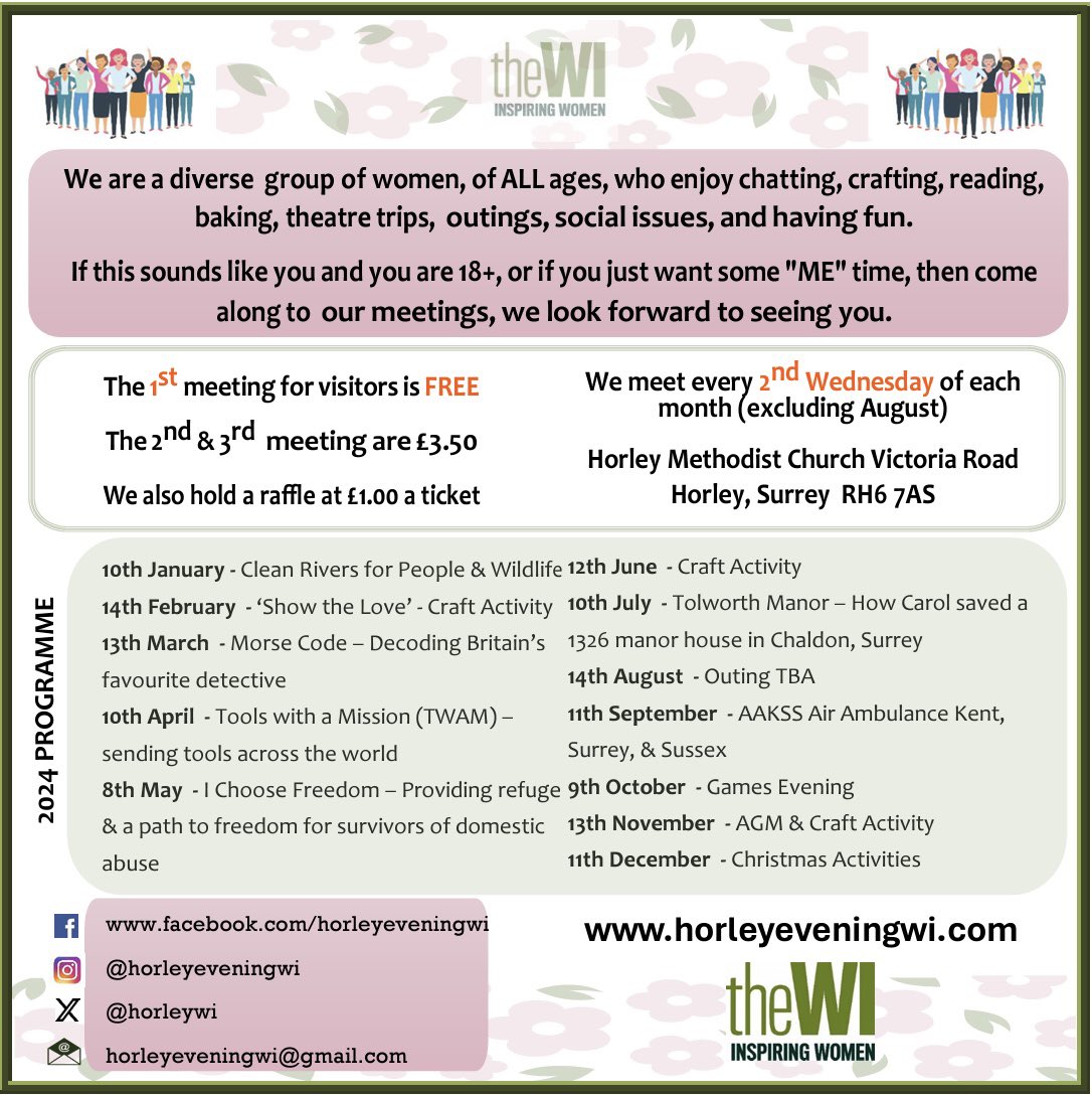 Looking to join a local group, why not consider our WI here in Horley, we have cake!  🍰 horleyeveningwi.com 
#surreyfedwi #thewomensintitute #horleyeveningwi