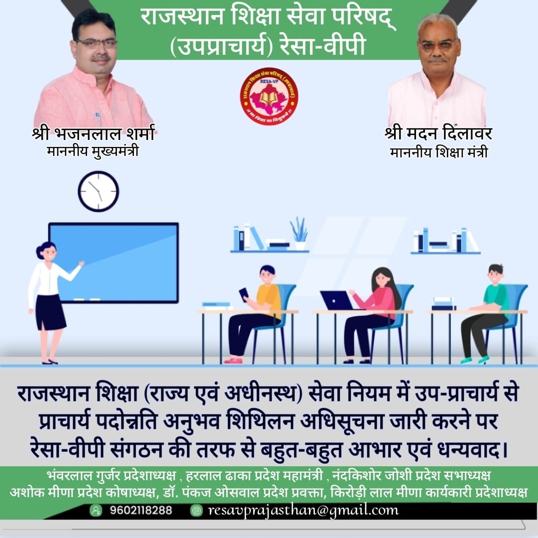 राजस्थान शिक्षा (राज्य एवं अधीनस्थ) सेवा (प्रथम नियम संशोधन) 2024 जारी। माननीय
मुख्यमंत्री<a href="/BhajanlalBjp/">Bhajanlal Sharma</a>जी शिक्षा मंत्री<a href="/madandilawar/">Madan Dilawar</a> जी का आभार।
<a href="/Mukeshmahar_/">Mukesh Meena</a> ⁦<a href="/MohanSihag24/">Mohan sihag</a>⁩ <a href="/bhanwar99gujar/">Bhanwar lal Gurjar प्रदेश अध्यक्ष रेसा - वीपी</a> <a href="/rishi_paakad/">ऋषि पाकड़</a> ⁦<a href="/DrPankajOswal/">𝗗𝗿. 𝗣𝗮𝗻𝗸𝗮𝗷 𝗢𝘀𝘄𝗮𝗹 ✤रेसा-वीपी✤</a>⁩ <a href="/TheNagariMedia/">The Nagari News</a> <a href="/1stIndiaNews/">First India News</a> ⁦