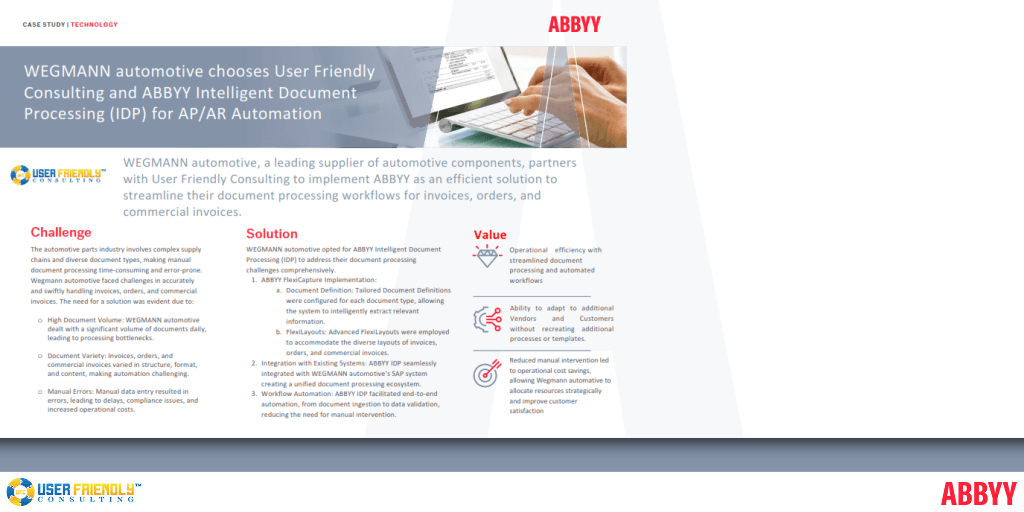 UFCInc's tweet photo. When many diverse documents became tough for manual entry, an automotive component supplier sought relief from @UFCInc and the integration of @ABBYY_Software #FlexiCapture. Discover how WEGMANN automotive transformed their document processing operations. https://t.co/06YH5n9UT0 https://t.co/JxUklGp8jw