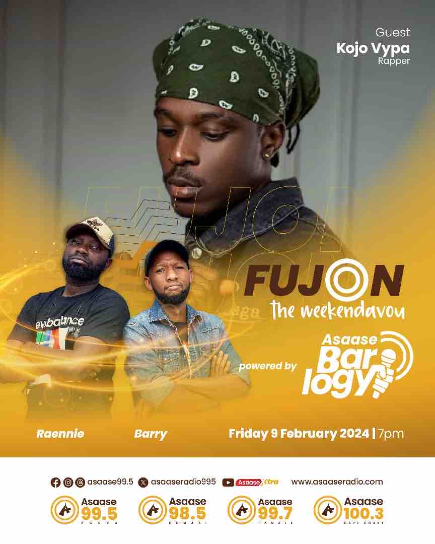 asaaseradio995's tweet image. #AsaaseBarlogy returns with a bang this Friday, as @Barryairborne hosts  @Kojo_Vypa  on #Fujon!
Enjoy the live experience from 7PM!
#Barlogy