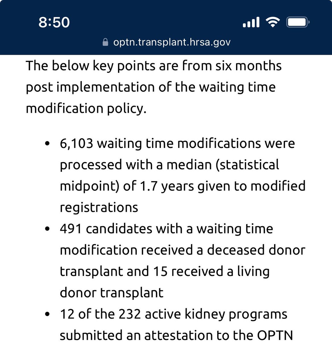 I’m happy to announce the 6 month results from the SECOND @UNOSNews policy surrounding the elimination of Black race to diagnose and manage kidney disease. This policy required all US transplant centers review their waitlists and modify time for qualifying Black individuals.