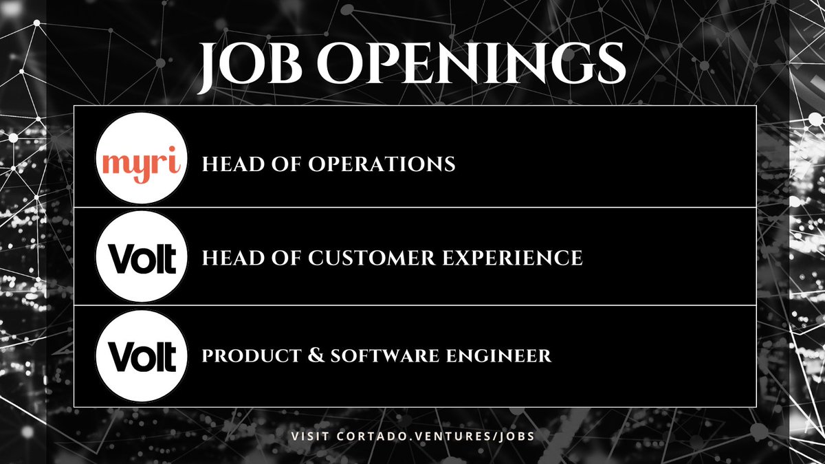 Explore open job opportunities across our diverse portfolio companies by swiping right. Join us in shaping the future! Apply here: cortado.ventures/jobs/ 
#cortadoventurejobs #startups #startupjobs #jobs 
<a href="/drovtech/">Drov Technologies</a> <a href="/BoddleLearning/">Boddle Learning</a> <a href="/senslyticscorp/">Senslytics</a> <a href="/myrihealth/">Myri Health</a> <a href="/text_volt/">Volt</a>