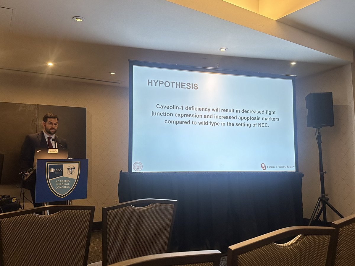 Great presentation by <a href="/CodyDalton93/">Cody Dalton, MD</a> on caveolin 1 and tight junctions in necrotizing enterocolitis! <a href="/CJHunter18/">Catherine Hunter</a> #ASC2024 <a href="/OUPedSurg/">OU Children’s Ped Surg Fellowship</a>