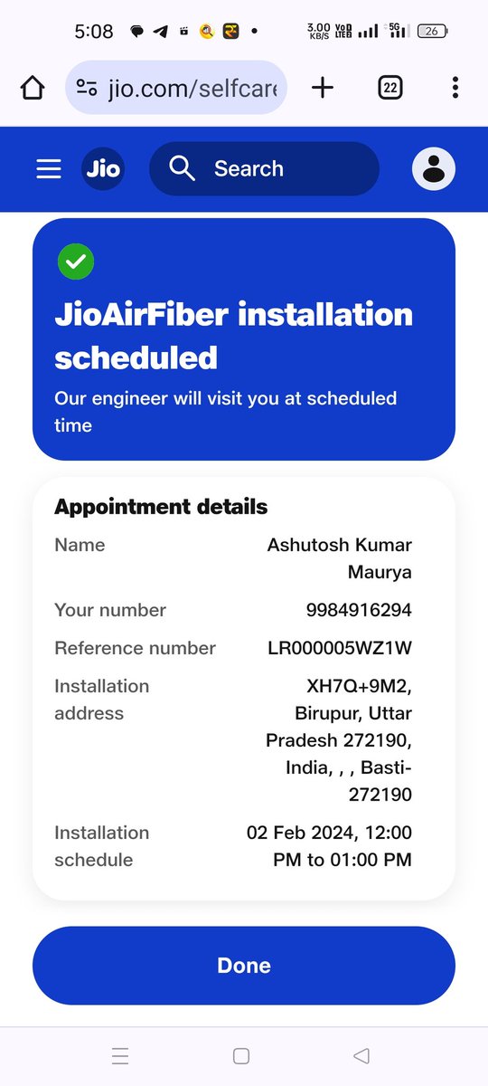 MauryaAshu1's tweet photo. @JioCare @reliancejio 
1 week ho gya jio Air fiber connection book kiye hue lekin abhi tak installation hi nhi kar paaye ..itna time ye ummid nhi thi jio se ....... https://t.co/nXiMHG2rWR