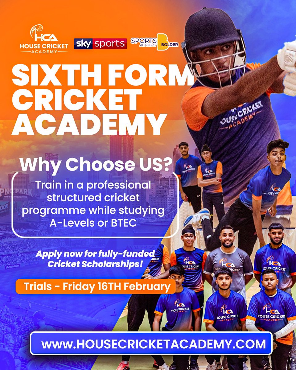 House Cricket Academy (@housecricketacd) on Twitter photo Applications now open for our Sixth Form Cricket Academy Scholarships. Seize the opportunity to train like a pro and excel in both cricket and studies!
Apply now at housecricketacademy.com/sixthformcrick…
<a href="/Boldercommunity/">Bolder Academy - Sport and community use</a> <a href="/SkySports/">Sky Sports</a>
#CricketAcademy #Scholarships #StudentAthlete Applications now open for our Sixth Form Cricket Academy Scholarships. Seize the opportunity to train like a pro and excel in both cricket and studies!
Apply now at housecricketacademy.com/sixthformcrick…
<a href="/Boldercommunity/">Bolder Academy - Sport and community use</a> <a href="/SkySports/">Sky Sports</a>
#CricketAcademy #Scholarships #StudentAthlete