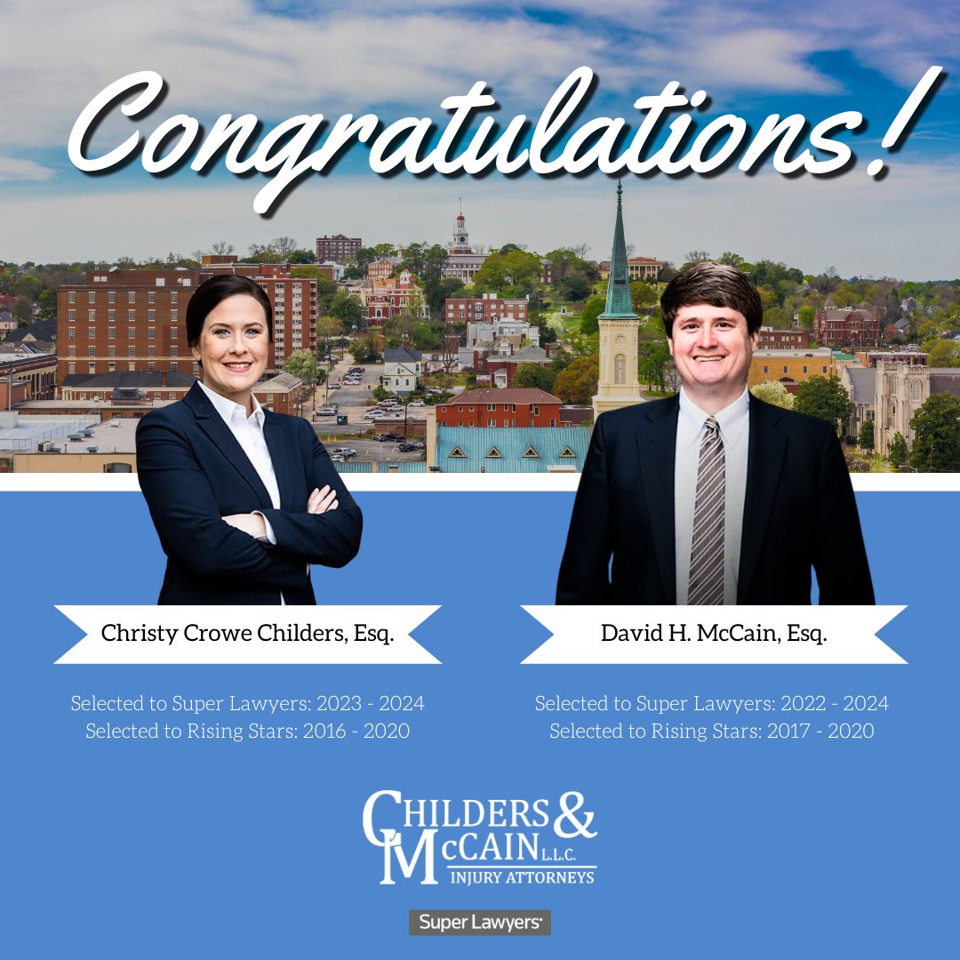 Childers & McCain, LLC proudly announces that Christy Crowe Childers, Esq. and David H. McCain, Esq. have been selected to the 2024 Georgia Super Lawyers list.

Read more: childersmccain.com/blog/2024-geor…

#GeorgiaAttorneys #Lawyers #InjuryLawFirm #SuperLawyers2024 #SuperLawyersList