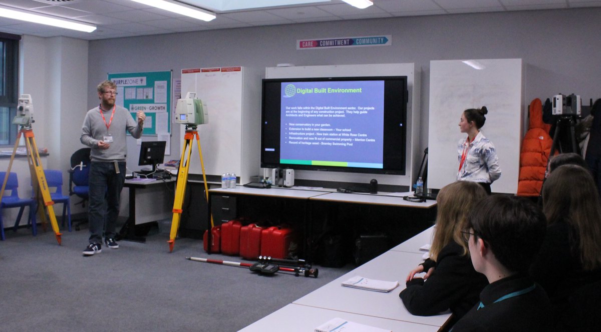 MetGeo_Surveys's tweet photo. Our surveyors had a fantastic time at Leeds West Academy this week, introducing Surveying as a career to Year 10 &amp; 11 students. They loved how engaged the students were and answering the (sometimes difficult!) questions.
 
 #FutureSurveyors #EducationMatters #InspiringStudents https://t.co/xboRYIyodL