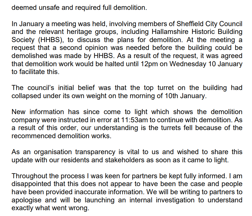 SheafVaHeritage's tweet photo. Replies to my questions on #MarketTavern collapse at full council yesterday. The 1st rehashed the press release. My ask for a full timescale of events was to announce an internal enquiry. Big question now - will it be completed before March local election #purdah shuts it down ? https://t.co/UbVAb8O2ii