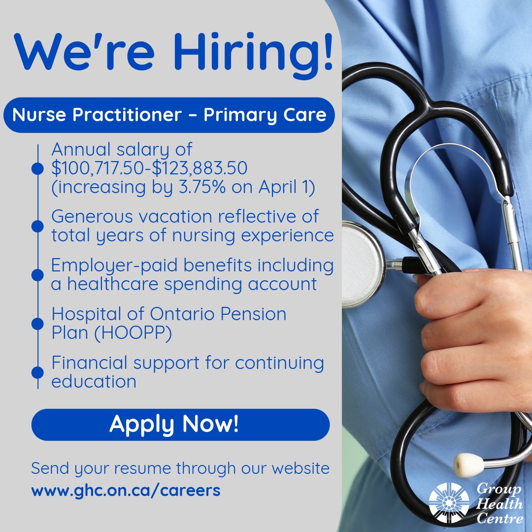 GHC_SSM's tweet photo. 🎉 We’re #hiring 🎉 GHC is looking for Permanent Full-Time Nurse Practitioners to join our team. Apply today or share this post with your network. To apply, please visit our website at https://t.co/SBAP3Zb41V. https://t.co/zivDlDHHLY