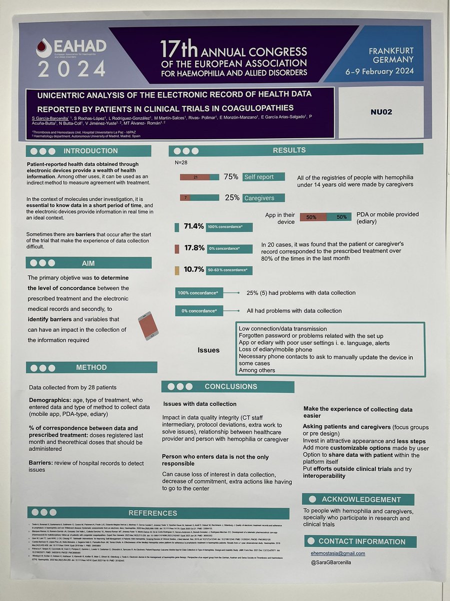 👀👀 Dejamos por aquí las comunicaciones de nuestro grupo en #EAHAD2024 #IdiPAZ #Coagulopatías @HemostasiaHulp