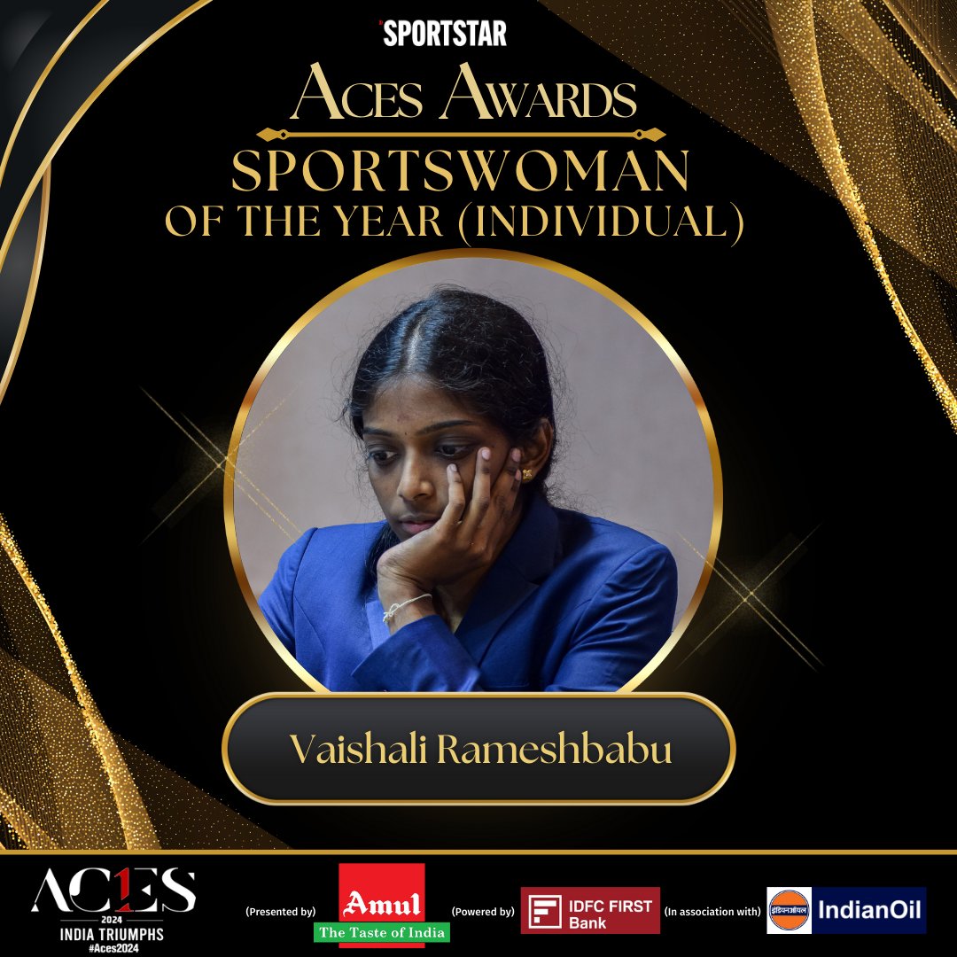 2023 was a memorable year for Indian chess which was capped off by Vaishali Rameshbabu becoming the third female GM from the country. @chessvaishali is awarded the #SSAces2024 Sportswoman of the Year (Individual).