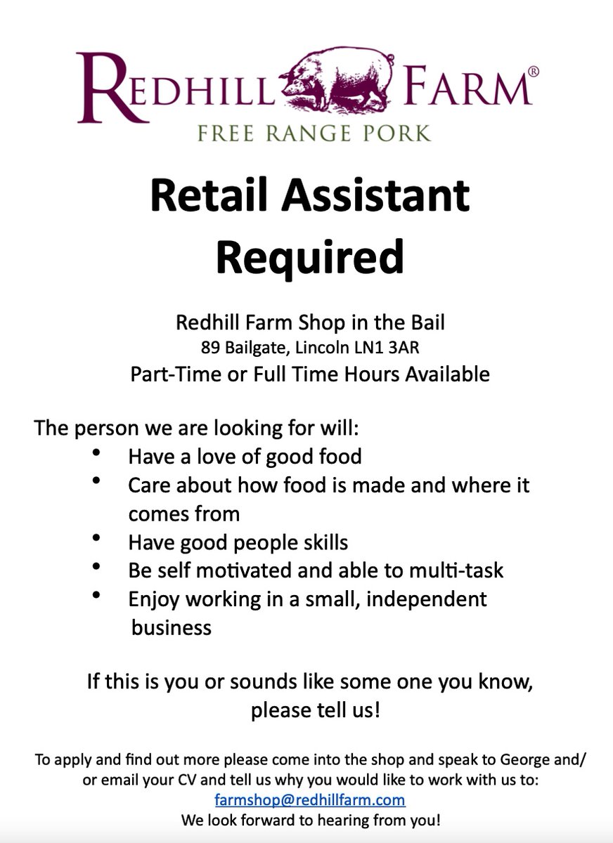 We're hiring!  If this is the job for you or someone you know please get in touch - call in at the shop or email us.